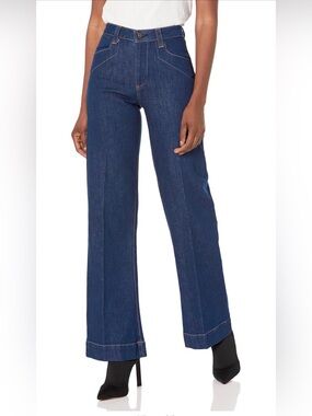 PAIGE LEENAH Wide-Leg Jeans in Dark Indigo Blue